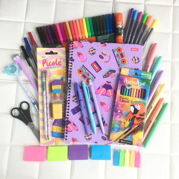 Imagem de Kit Papelaria Combo Master Juvenil Tons Pasteis Neon Caderno