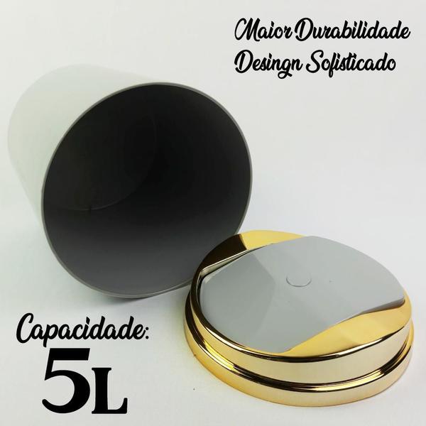 Imagem de Kit Papeleira Lixeira 5 L Tampa Basculante Cinza Dourado