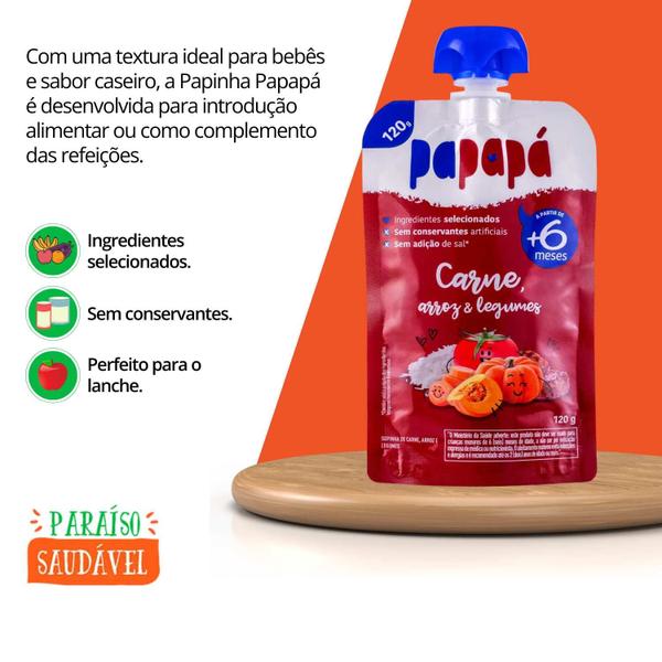 Imagem de Kit Papinha Infantil Natural Carne e Legumes Papapá - 3 Unidades 120g