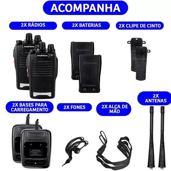 Imagem de Kit Par 2 Radio Baofeng 777s Walk Talk Comunicador 16 Canais Preto Sem Fio Longo Alcance