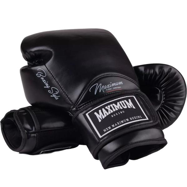 Imagem de Kit Par de Caneleira + Par Luva Boxe Muay Thai Kickboxing Classic 16oz Maximum Black