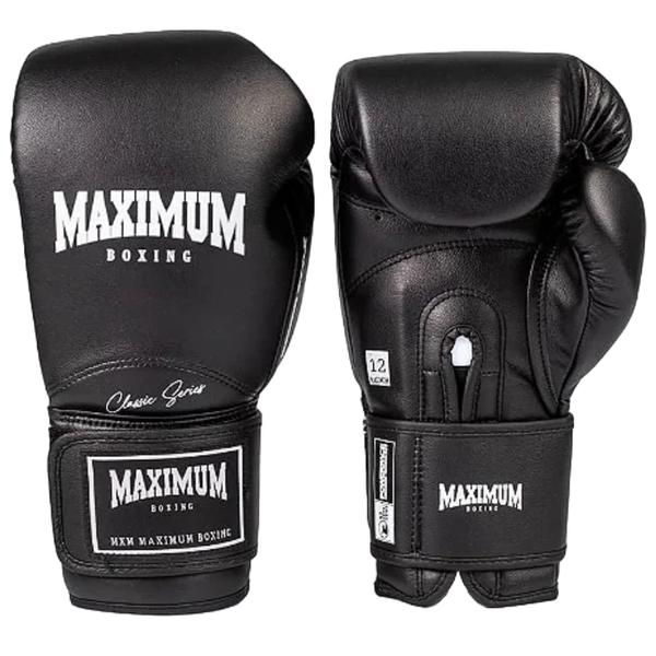 Imagem de Kit Par de Caneleiras + Par Luvas De Boxe Muay Thai Kickboxing New Classic 14oz Maximum Black