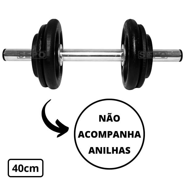 Imagem de Kit Par De Halteres Barras Fitness Tubo Oca 40cm Prata com Presilhas