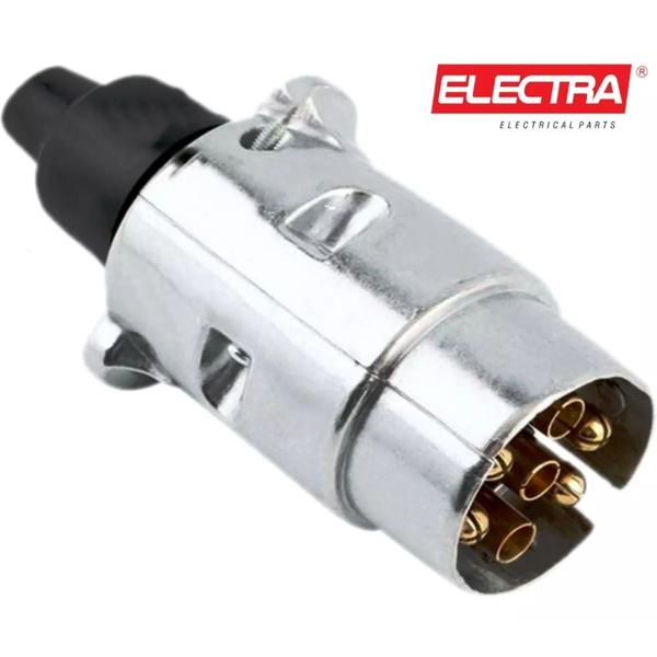 Imagem de Kit Par Tomada Plug Cromada Para Carretinha Reboque de Engate 7 Polos em Cobre corpo Aluminio