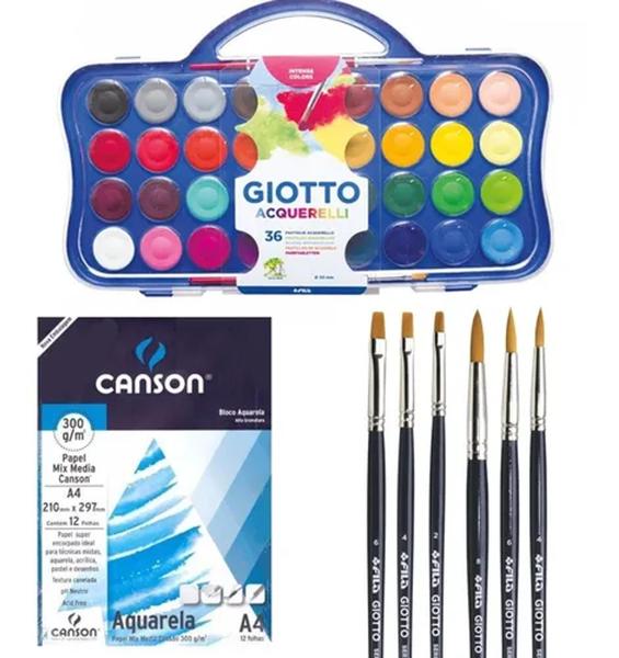 Imagem de Kit Para Aquarela - Bloco + Tinta Aquarela + Godê + Pincel