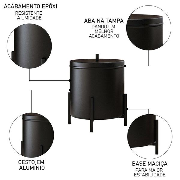 Imagem de Kit Para Banheiro 3 Peças Luxe em Aço D09 Preto - Mpozenato