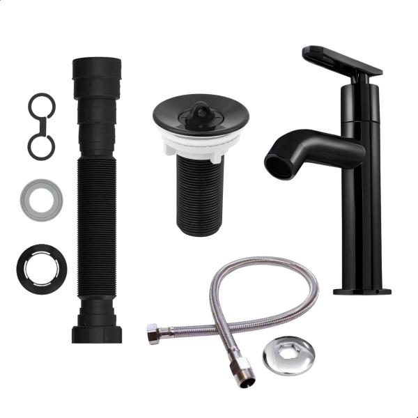 Kit para Banheiro c/ Torneira, Válvula, Sifão, Engate Preto