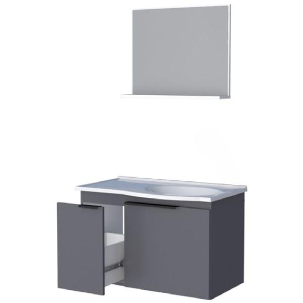 Imagem de Kit para Banheiro com Espelho e Gabinete Madeira Quartzo Cinza de 62cm - P102009 - COZIMAX