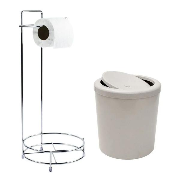 Imagem de Kit Para Banheiro com Lixeira 5L e Suporte Papel Higiênico