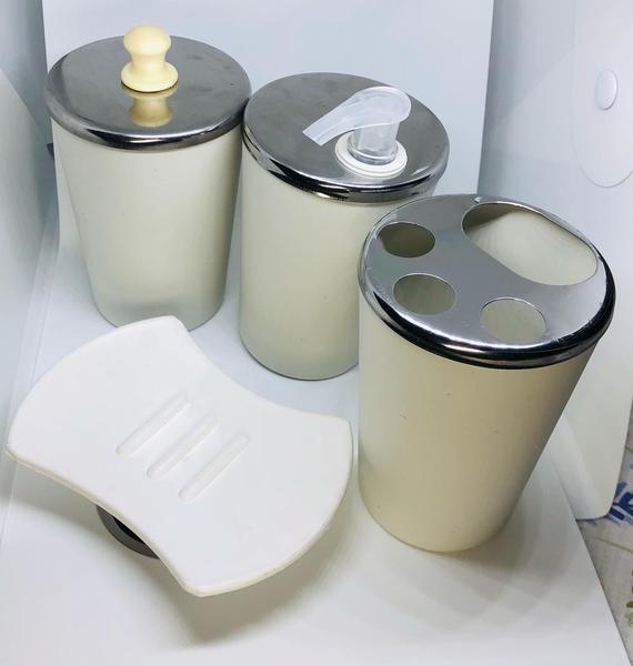 Imagem de Kit Para Banheiro Inox Saboneteira Bancada 4 Peças Branco