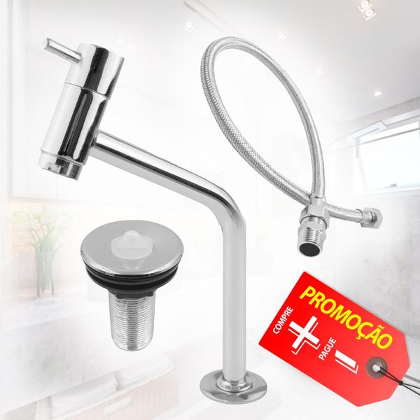 Imagem de Kit Para Banheiro Lavatorio Lavabo Completo Torneira 3040 + Engate 40 cm + Válvula Cód. 8801