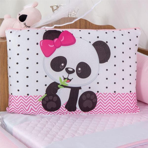 Imagem de Kit Para Berço Bebê Aquarelado Panda 10 Peças - Rosa - Pink