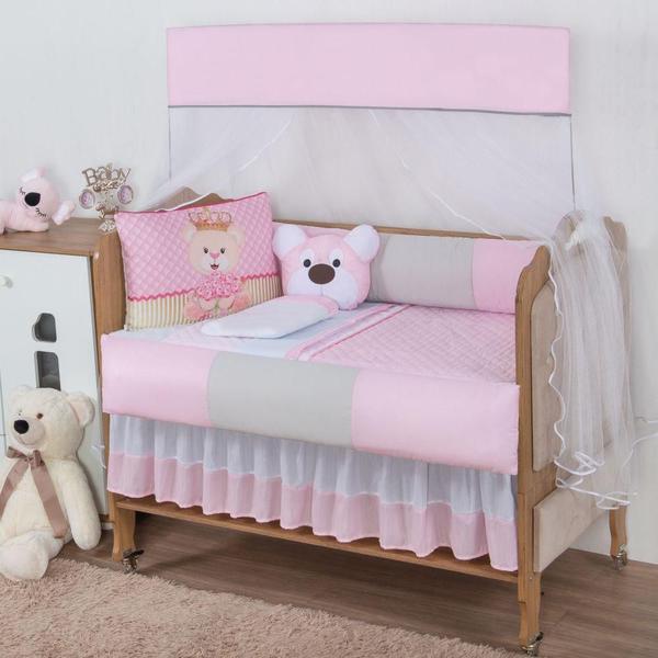 Imagem de Kit Para Berço Bebê Aquarelado Ursa 10 Peças - Rosa E Cinza