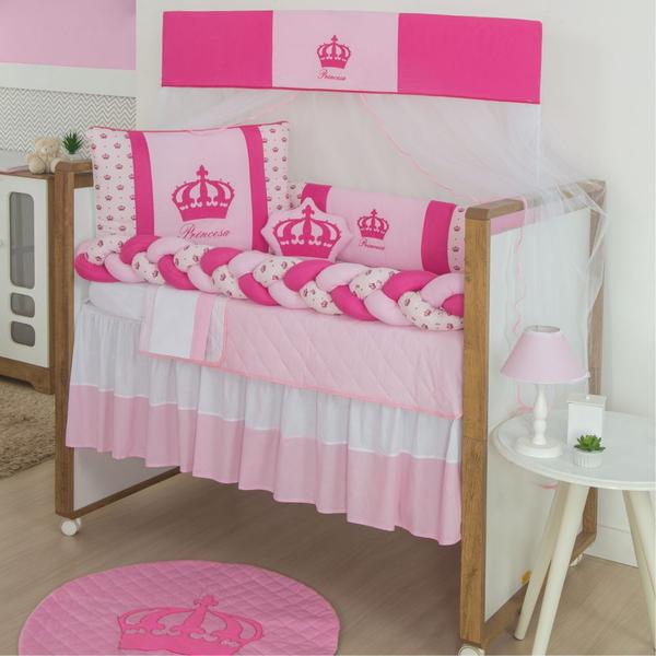 Kit para Berço Bebê Princesa 10 Peças - Rosa - Casa Show Enxovais Imagem de Kit para Berço Bebê Princesa 10 Peças - Rosa