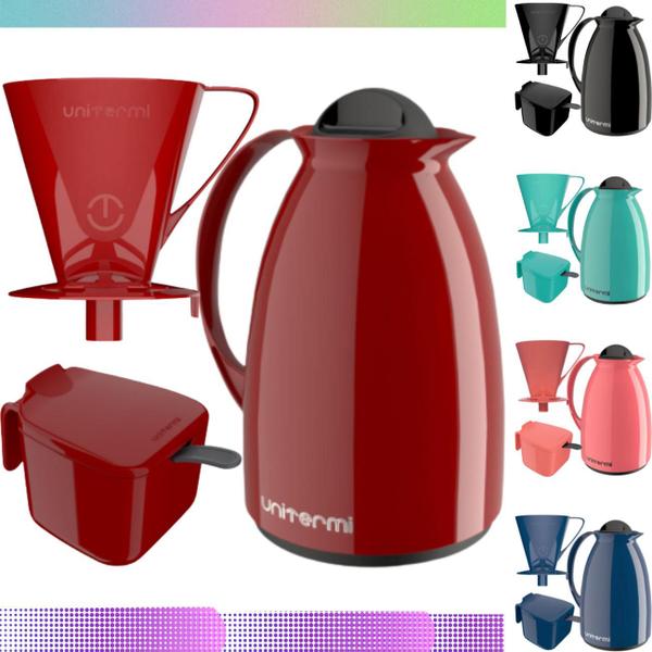 Imagem de Kit Para Café Garrafa Térmica+Açucareiro+Suporte Porta Filtro Unitermi Chá Agua Café Cantinho Café