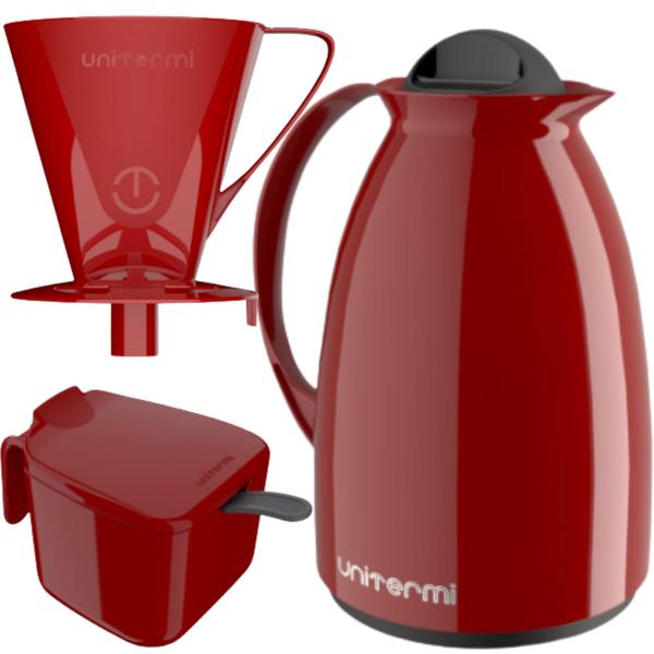 Imagem de Kit Para Café Garrafa Térmica+Açucareiro+Suporte Porta Filtro Unitermi Chá Agua Café Cantinho Café