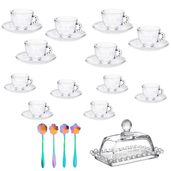 Imagem de Kit Para Chá e Café Linha Pérola 30 Peças Vidro / Aço Inox Rainbow