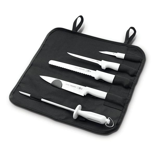 Imagem de Kit para Chefs com Facas Tramontina Profissional com Laminas em Aço Inox e Cabos de Polipropileno Branco 6 Peças