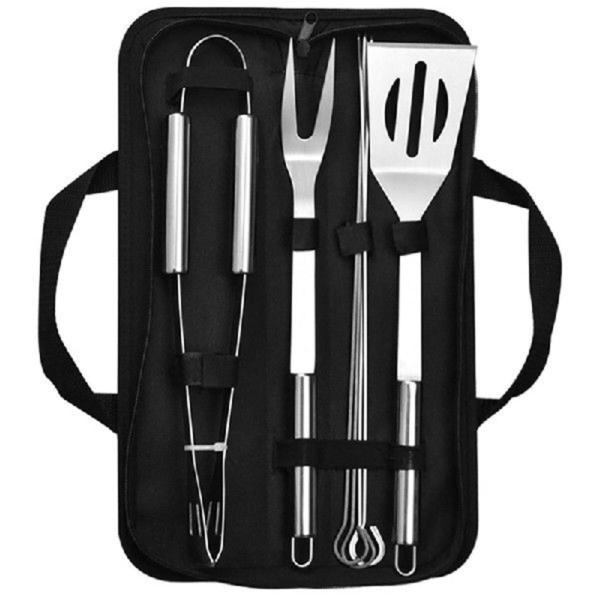 Imagem de Kit Para Churrasco 7 Pçs Inox Garfo Espátula Pegador Espeto C/Estojo