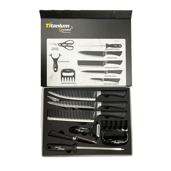 Imagem de Kit Para Churrasco Facas Titanium 8 Pçs Premium Gourmet Inox