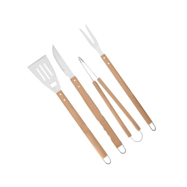 Imagem de Kit para churrasco inox cabo de madeira grande 4 pçs