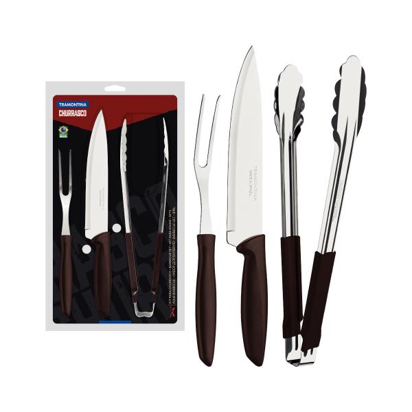 Kit para Churrasco Tramontina Plenus Aço Inox e Cabos de Polipropileno Marrom 3 Peças Imagem de Kit para Churrasco Tramontina Plenus Aço Inox e Cabos de Polipropileno Marrom 3 Peças