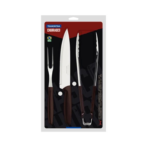 Kit para Churrasco Tramontina Plenus Aço Inox e Cabos de Polipropileno Marrom 3 Peças Imagem de Kit para Churrasco Tramontina Plenus Aço Inox e Cabos de Polipropileno Marrom 3 Peças