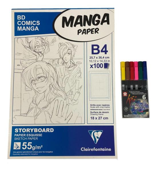 Imagem de Kit Para Desenhar Mangá Bloco + Caneta Brush C/6