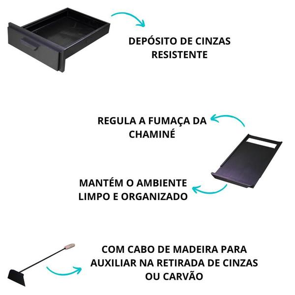 Imagem de Kit para fogão a lenha com forno grande com porta de ferro e chapa de 4 furos multiuso