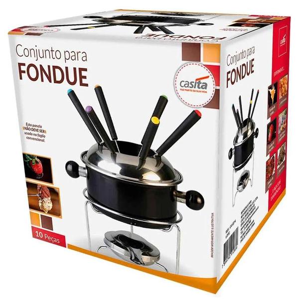 Imagem de Kit Para Fondue Completo Com Panela Inox Fogareiro 10 Peças