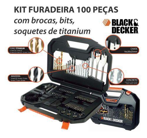 Imagem de Kit Para Furar e Parafusar 100 peças Black Decker A7187-XJ