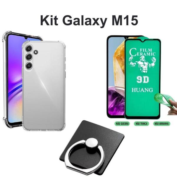 Imagem de Kit para Galaxy M15 - Capa Anti Choque + Película de Cerâmica + Suporte de Anel para Samsung Galaxy M15