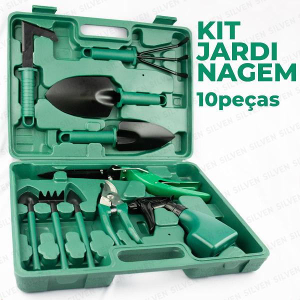 Imagem de Kit Para Jardinagem Tesoura Poda Horta 10 Peças Com Maleta