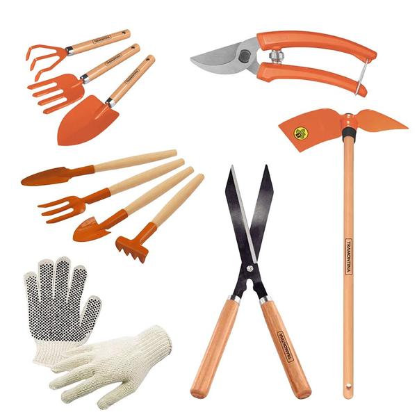 Imagem de Kit para Jardinagem Tramontina com 11 Peças Luvas Mini Enxada Tesouras para Poda Grama e Conjunto para Vasos 