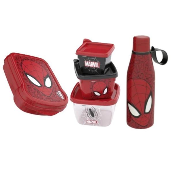 Imagem de Kit para lancheira escolar infantil HOMEM ARANHA BATMAN potes para lanche garrafa água sanduicheira