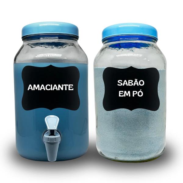 Imagem de Kit Para Lavanderia, Pote para Sabão em Pó E Amaciante 3 Litros + lousa e giz