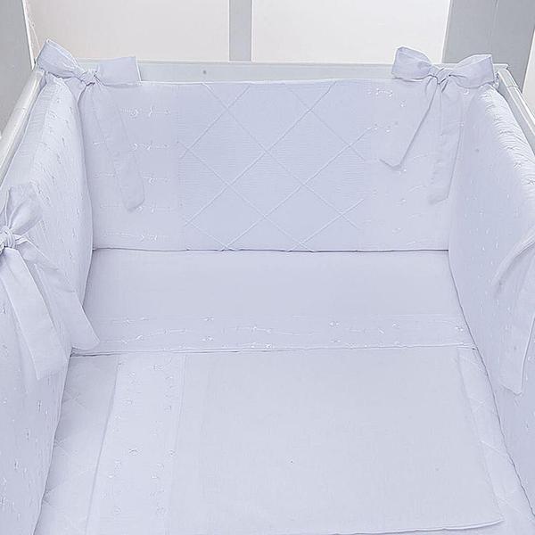 Kit Para Mini Berço 7 Peças Branco Com Lese - Tropical Baby Imagem de Kit Para Mini Berço 7 Peças Branco Com Lese