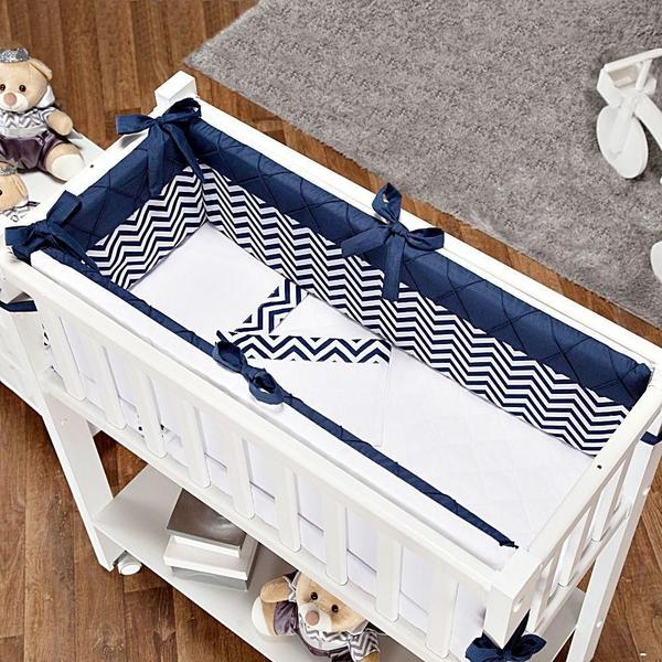 Kit Para Mini Berço 7 Peças Chevron Azul Marinho - Tropical Baby Imagem de Kit Para Mini Berço 7 Peças Chevron Azul Marinho