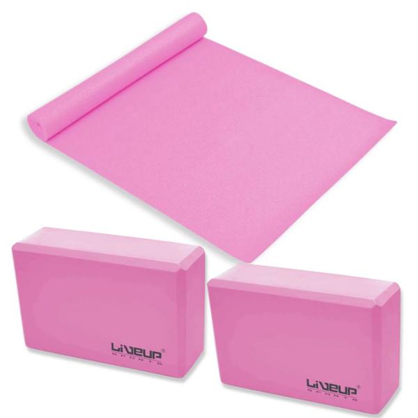 Imagem de Kit para Pilates e Yoga com Colchonete + 2 Blocos na Cor Rosa Liveup  Liveup Sports 