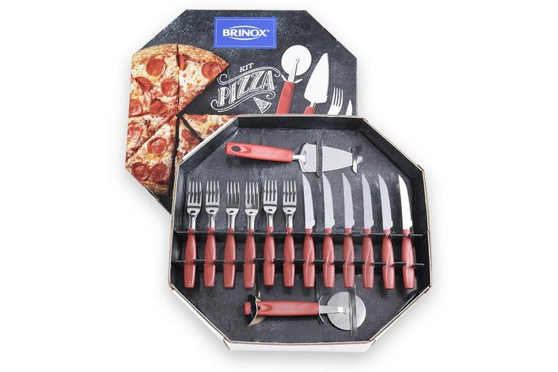 Imagem de Kit Para Pizza 14 Peças Em Inox Vermelho Brinox