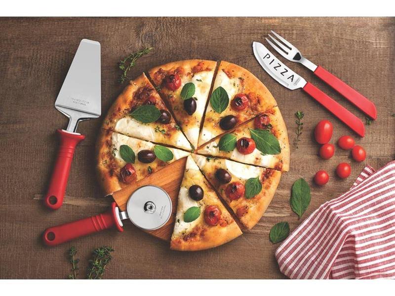 Kit para pizza 14 peças pizza vermelho- laminas de aco inox e cabos de polipropileno tramontina Imagem de Kit para pizza 14 peças pizza vermelho- laminas de aco inox e cabos de polipropileno tramontina