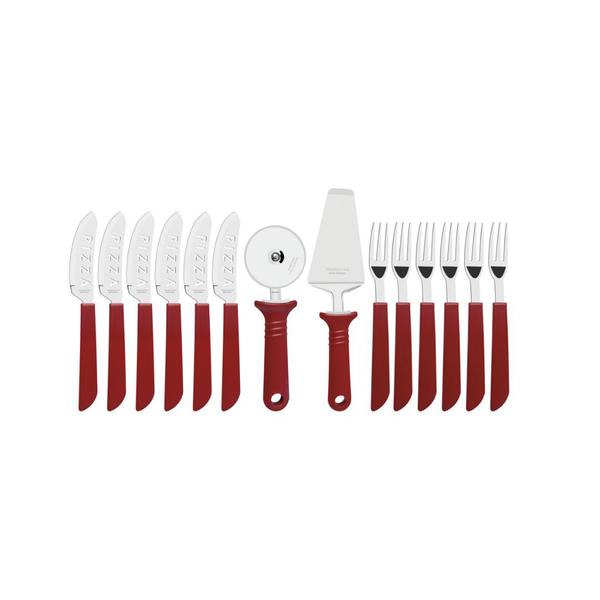 Imagem de Kit para pizza laminas em inox 14 pecas tramontina vermelho