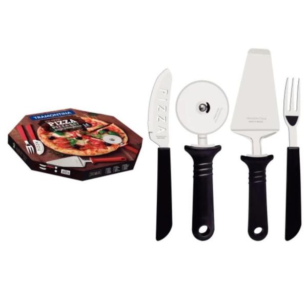 Imagem de Kit para Pizza Tramontina de Aço Inox Preto 14 Peças