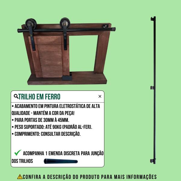Kit para Porta Celeiro Tubular 65cm Roldana Aparente Trilho Dividido Preto - 1,30m - Alfer Imagem de Kit para Porta Celeiro Tubular 65cm Roldana Aparente Trilho Dividido Preto - 1,30m
