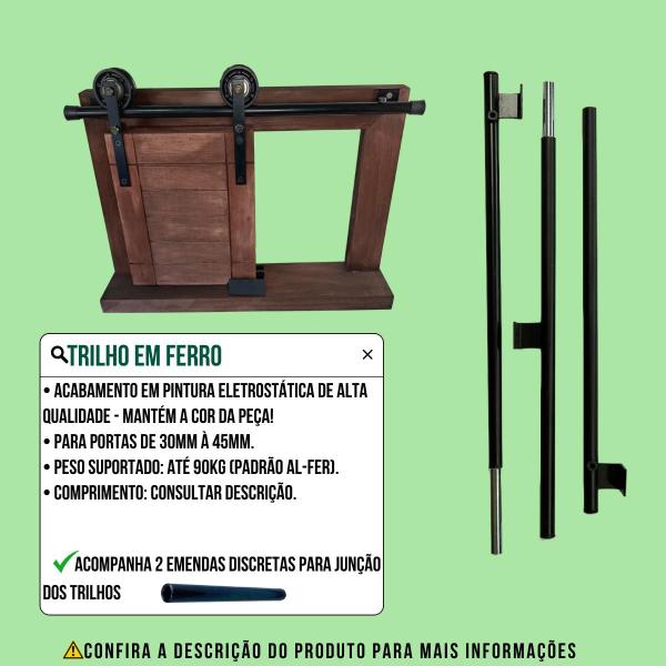 Imagem de Kit para Porta Celeiro Tubular 70cm Roldana Aparente Trilho Dividido Preto - 1,40m