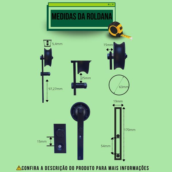 Imagem de Kit para Porta Celeiro Tubular 70cm Roldana Aparente Trilho Dividido Preto - 1,40m