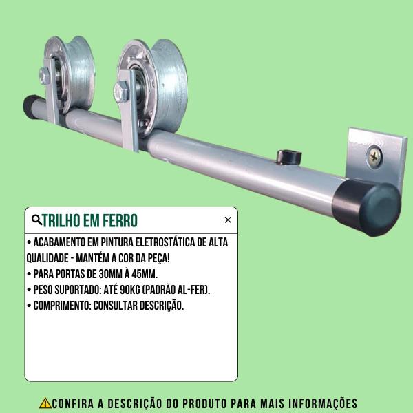 Imagem de Kit para Porta Celeiro Tubular 80cm Trilho Dividido Prata - 1,60m