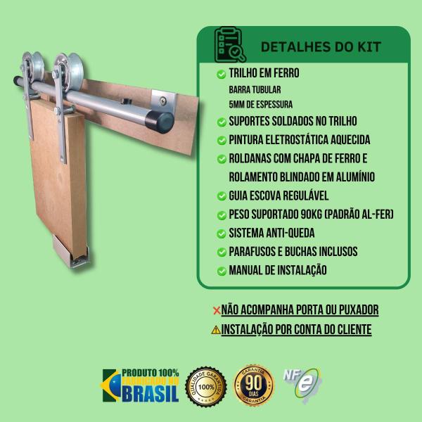 Imagem de Kit para Porta Celeiro Tubular 85cm Roldana Aparente Trilho Dividido Prata - 1,70m