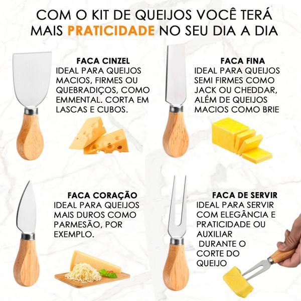 Imagem de Kit Para Queijos com 5pc e Suporte Magnetico Faca Espátula Faca