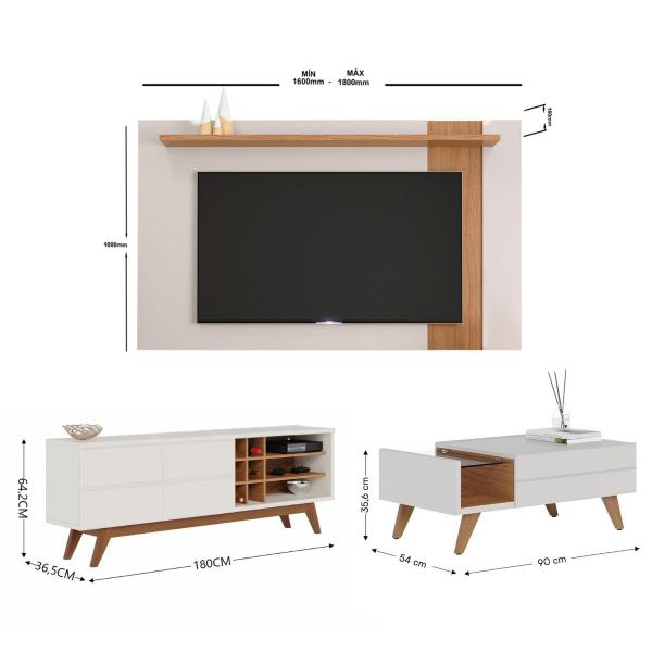 Imagem de Kit para Sala Rack com Painel TV Mesa de Centro Off White Freijó Colibri